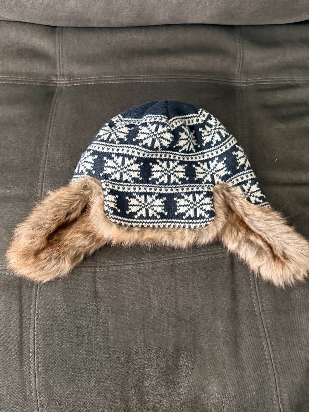 Kids Navy and White Nordic Faux-Fur Trapper Hat